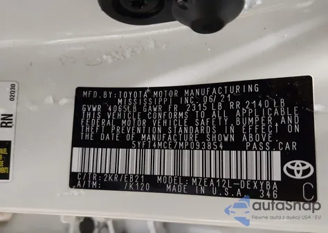 2021 Toyota Corolla Xse из США, поврежденный, VIN 5YFT4MCE7MP093854